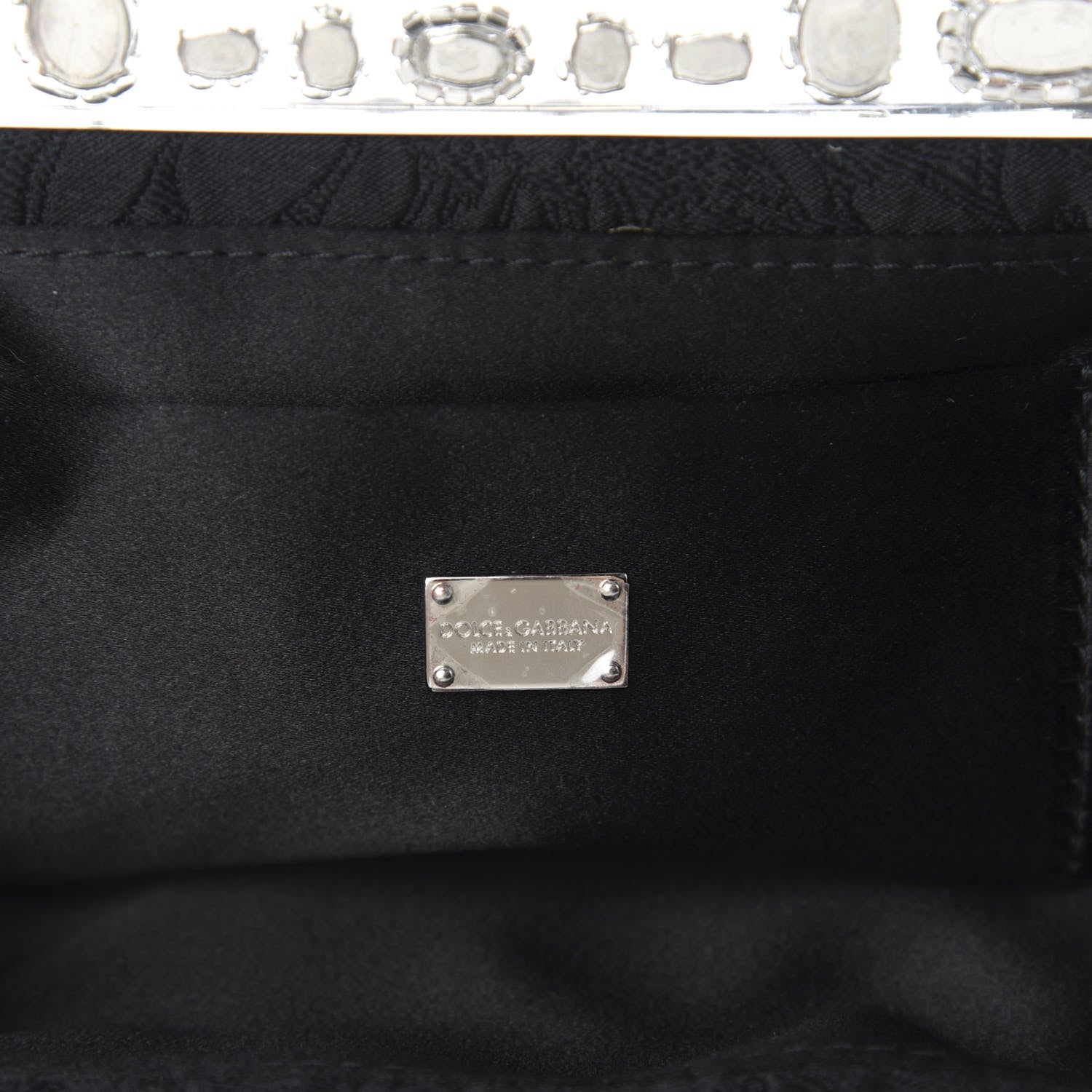 Dolce & Gabbana Satin Lace Crystal Embellished Plexis Glass Chain Clutch Black 8 of 9