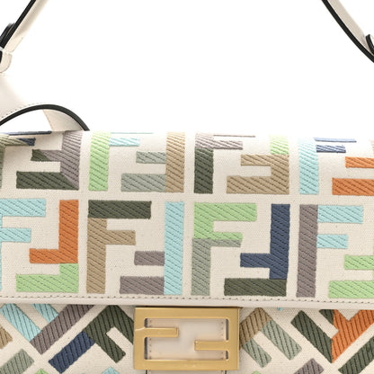 Fendi Canvas Vitello Seta FF Multicolor Embroidered Baguette Grezzo Multicolor Latte 8 of 10