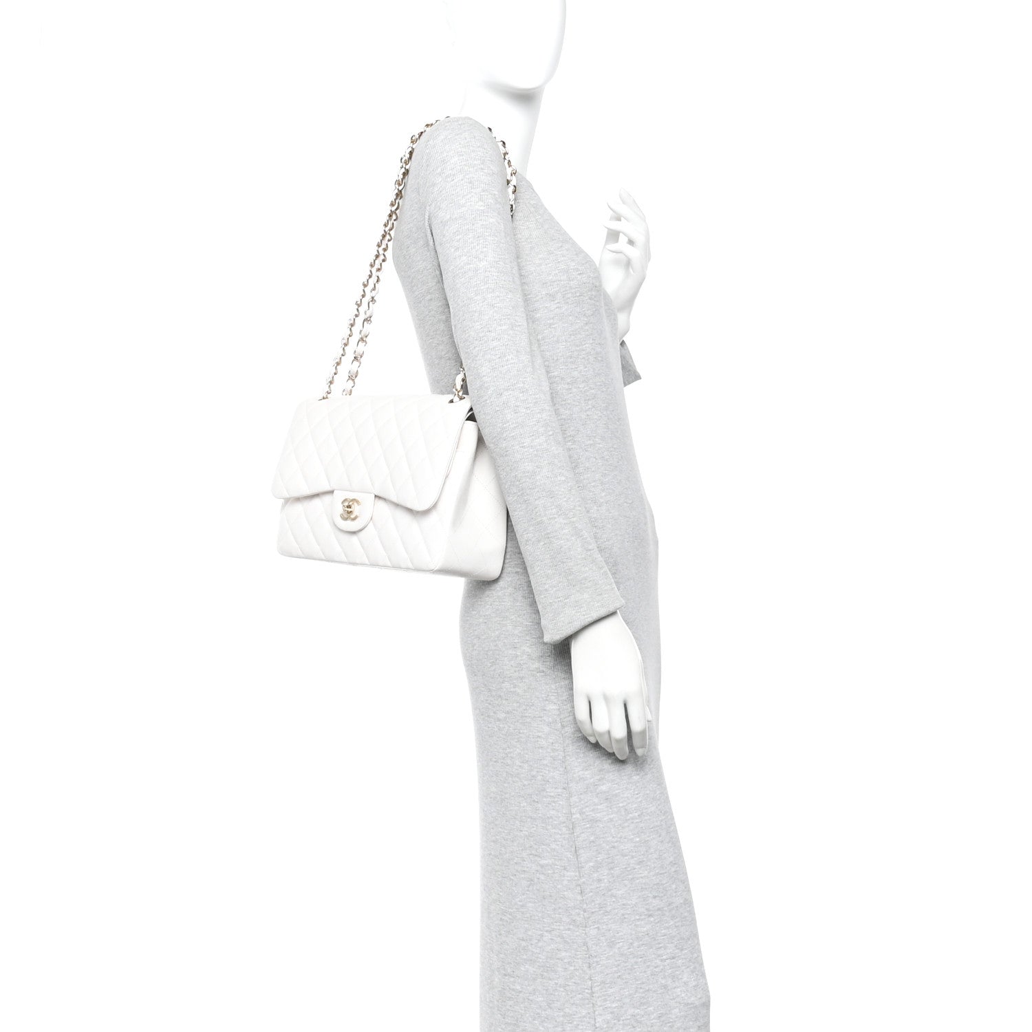 Chanel Caviar Quilted Jumbo Double Flap White 2 of 11
