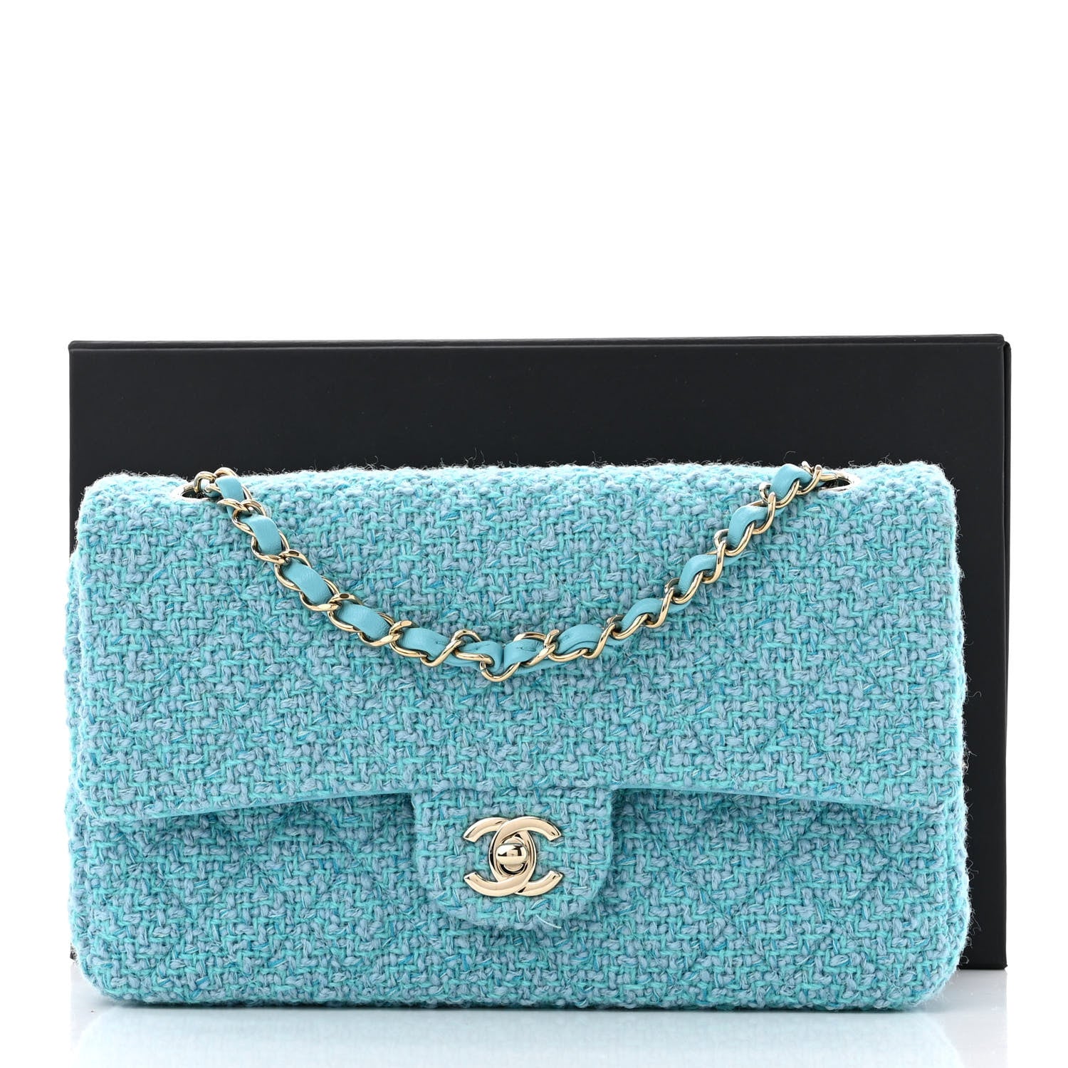 Chanel Tweed Quilted Medium Double Flap Blue 11 of 11