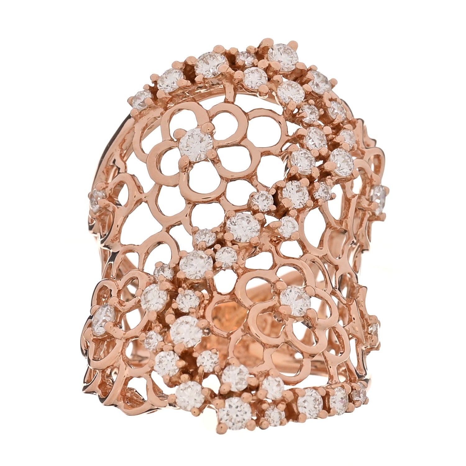 Parker & West by FASHIONPHILE 18K Rose Gold Diamond 1.33ctw Flower Mesh Ring 54 7 1 of 4