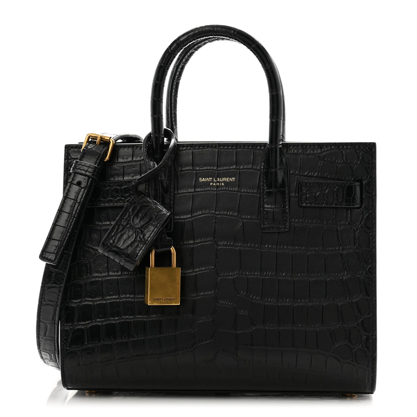 Calfskin Crocodile Embossed Nano Sac De Jour Black
