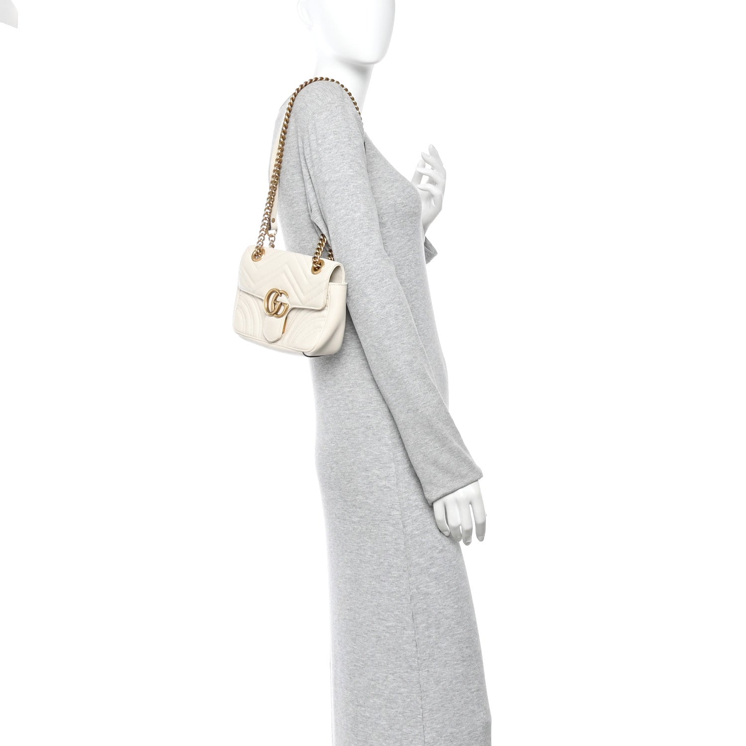 Gucci Calfskin Matelasse Mini GG Marmont Shoulder Bag White 2 of 11