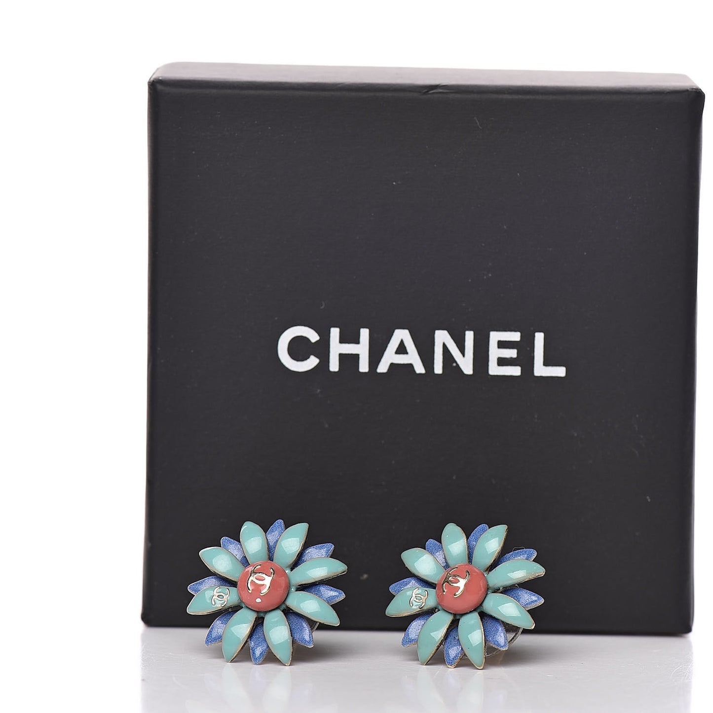 Enamel CC Flower Earrings Green Gold