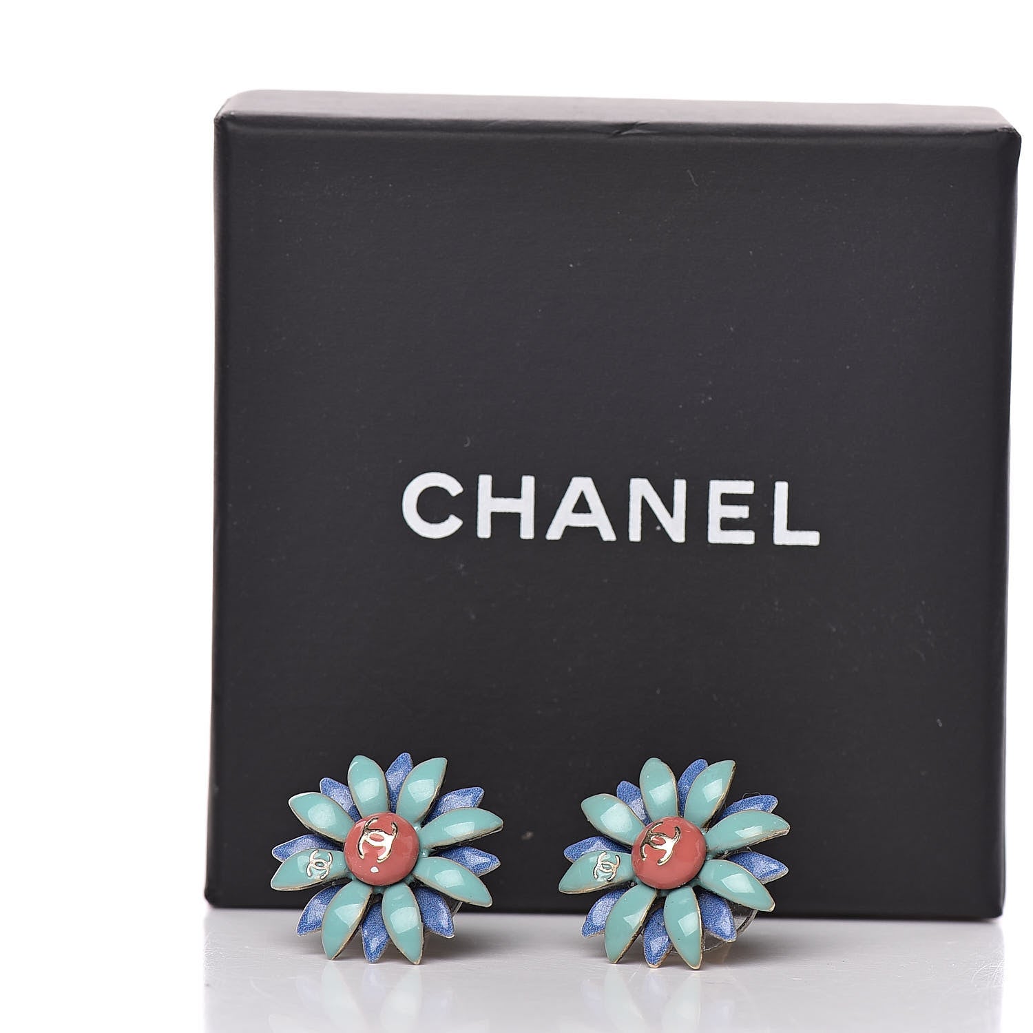 Chanel Enamel CC Flower Earrings Green Gold 5 of 5