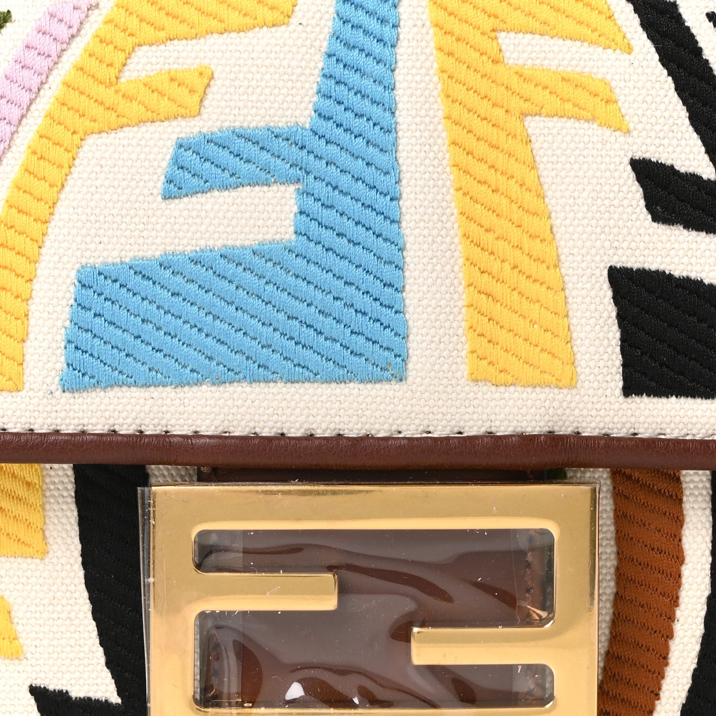 X SARA COLEMAN Canvas Vitello King Seta FF Fish Eye Embroidered Baguette Grezzo Multicolor Ghianda