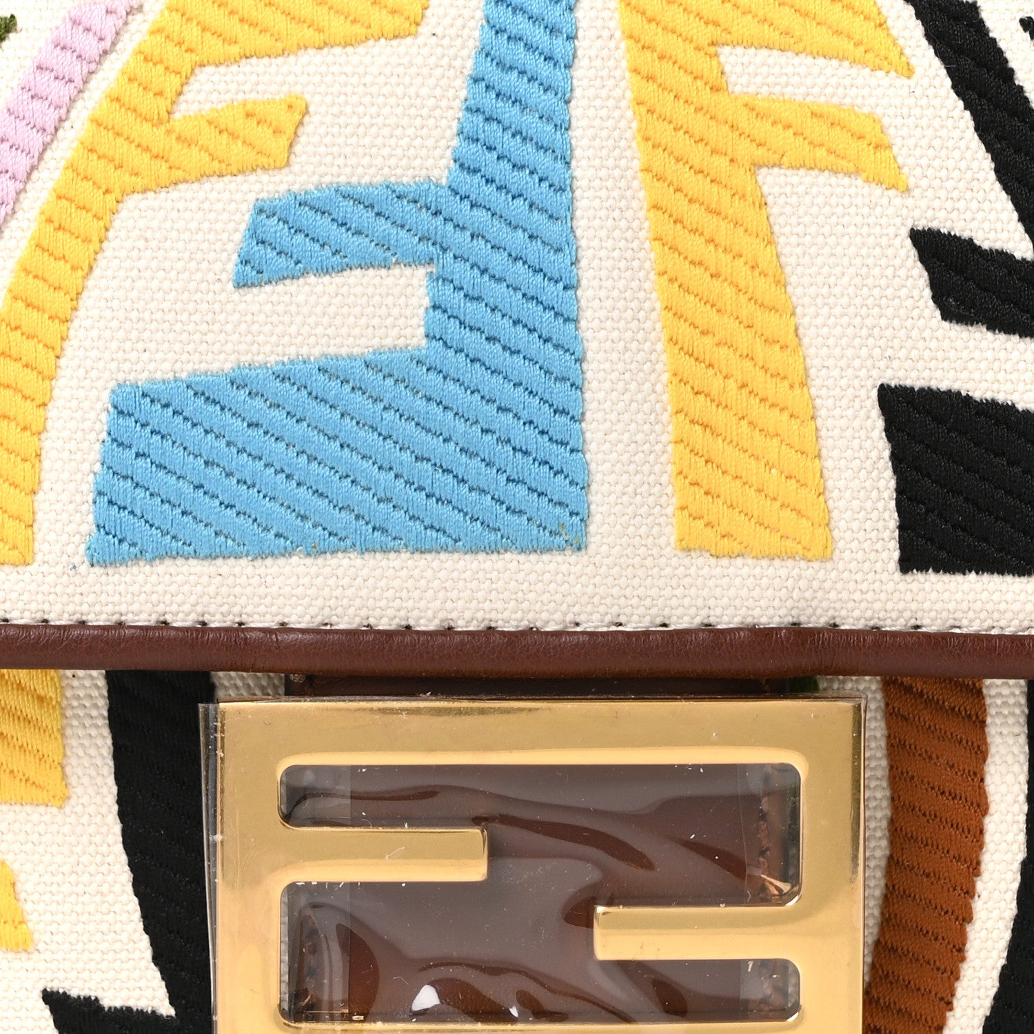 Fendi X SARA COLEMAN Canvas Vitello King Seta FF Fish Eye Embroidered Baguette Grezzo Multicolor Ghianda 7 of 9