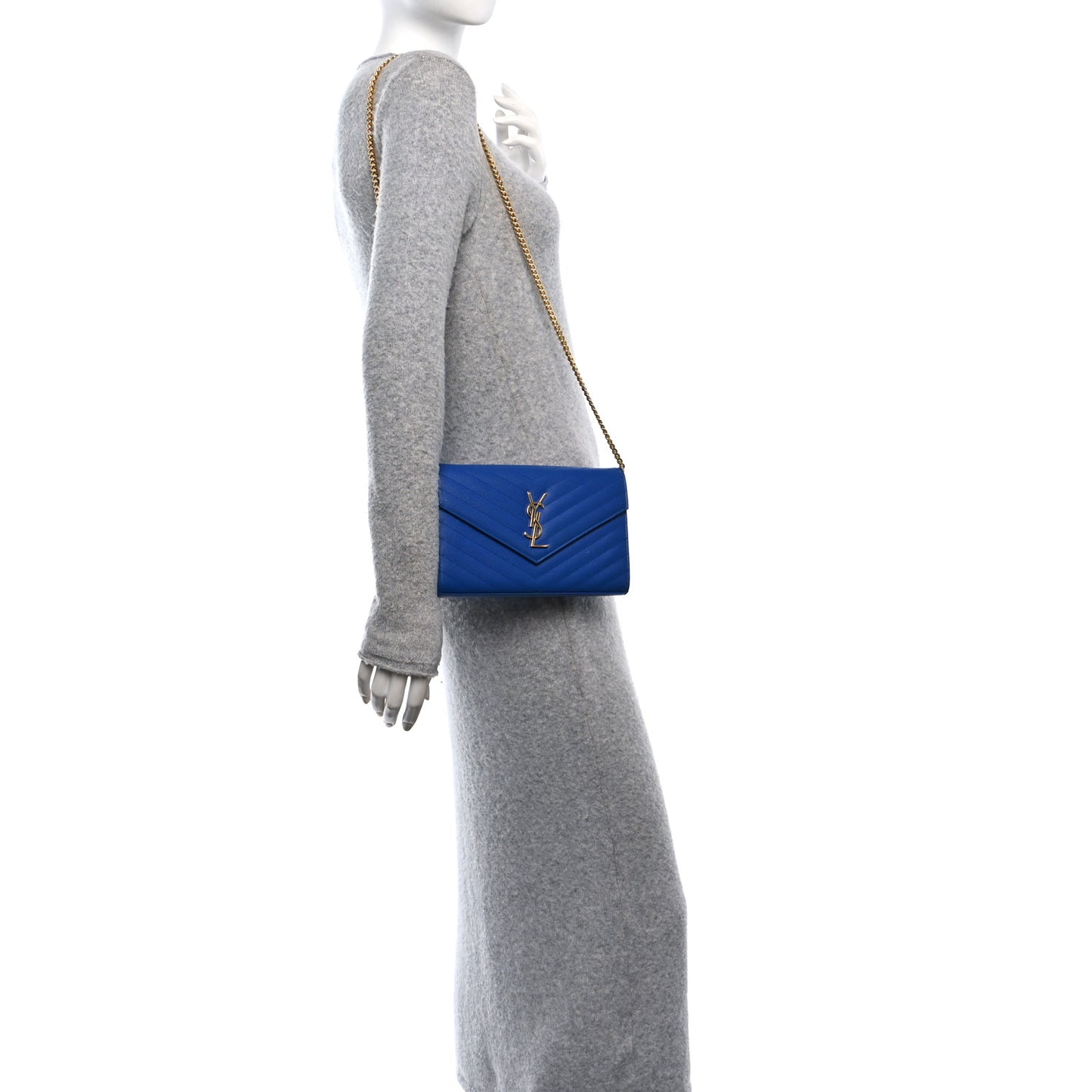 Grain De Poudre Matelasse Chevron Monogram Chain Wallet Blue Majorelle