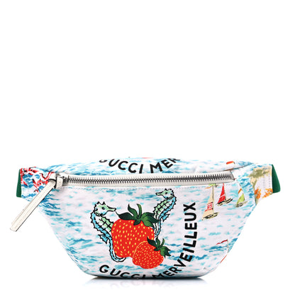 Gucci Nylon Merveilleux Strawberry Print Childrens Belt Bag Light Blue Red Dusty White 1 of 10