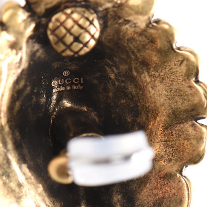 Gucci Metal Crystal Lion Clip On Earrings Aged Gold 4 of 4