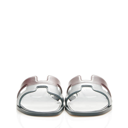 Hermes Box Calfskin Oran Sandals 38 Bleu Ardoise Bordeaux 2 of 8