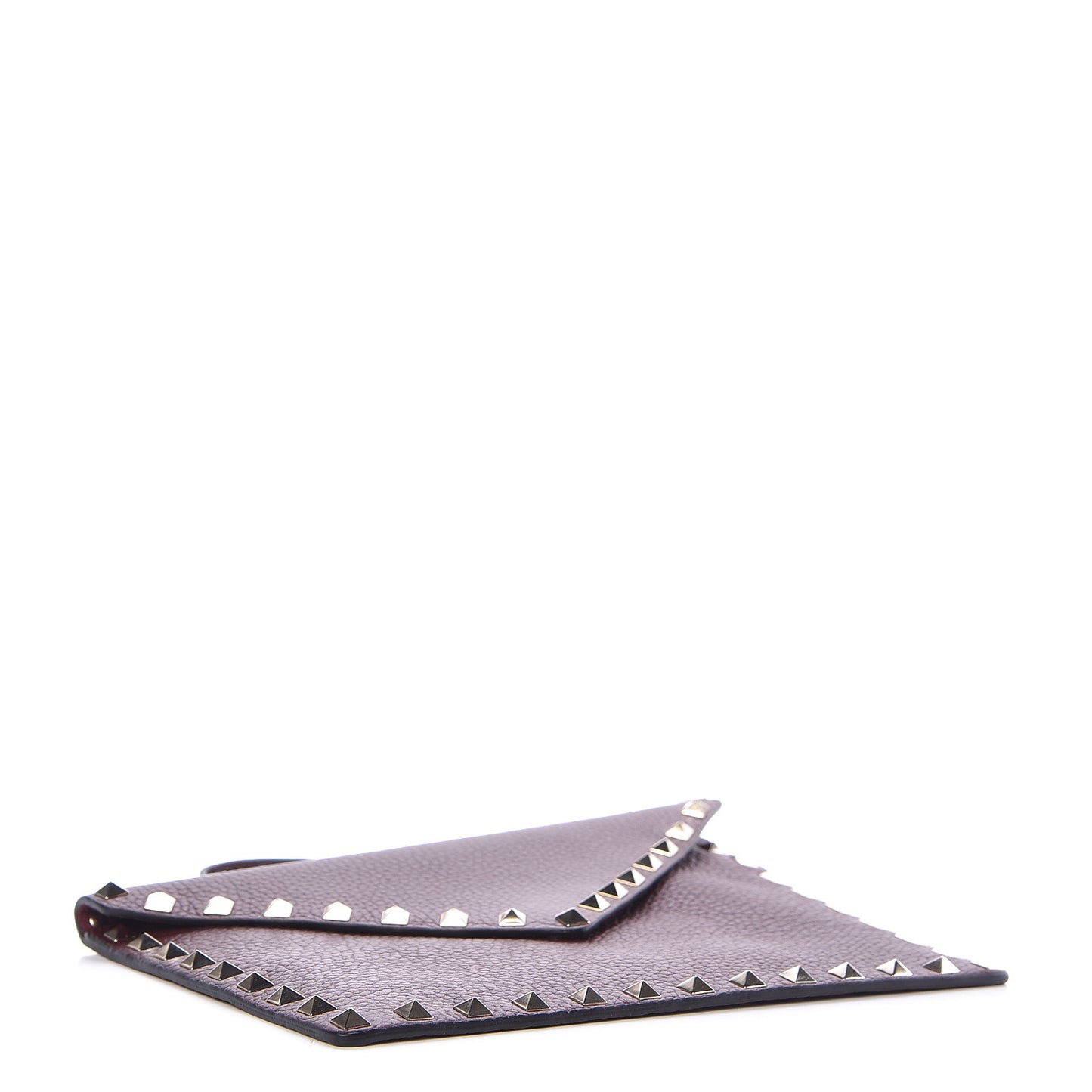 Pebbled Calfskin Medium Rockstud Envelope Flat Wristlet Pouch Rubin
