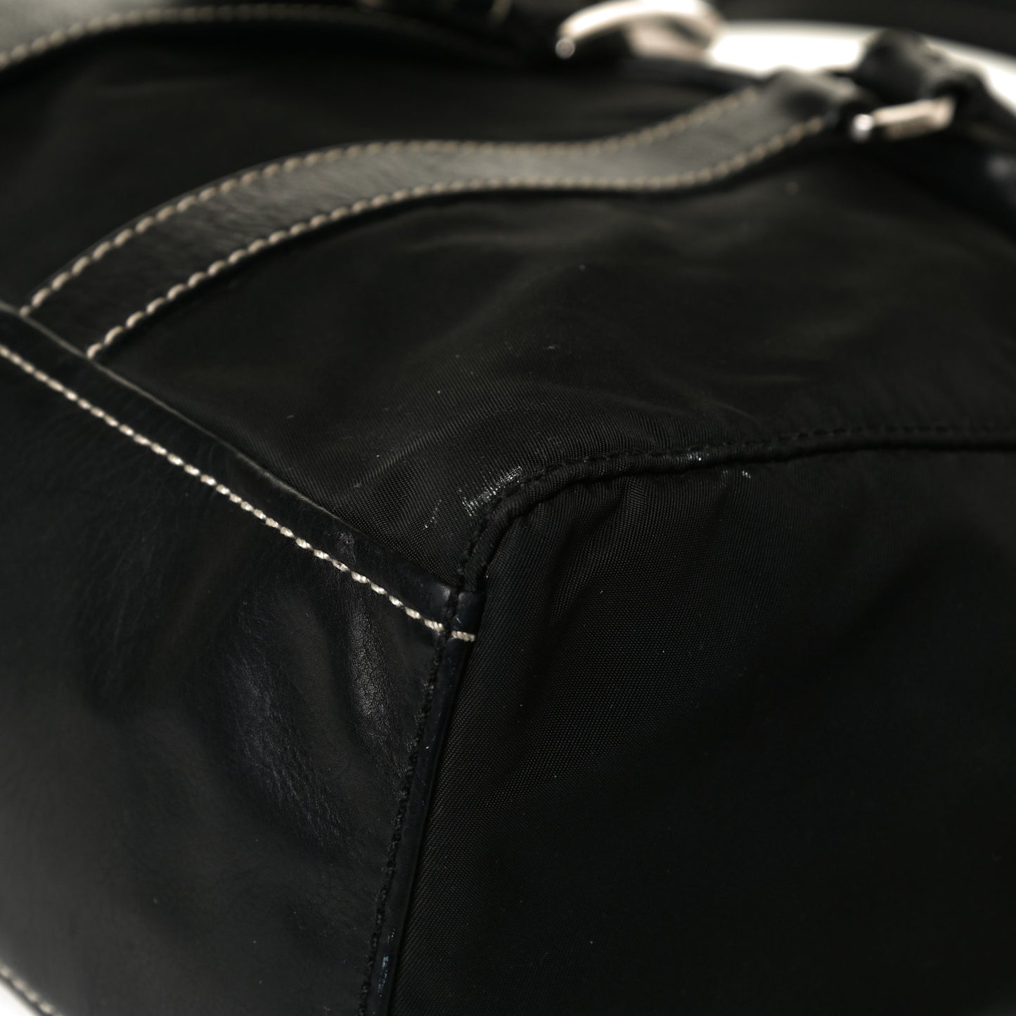 Soft Calfskin Nylon Buckle Shoulder Bag Black