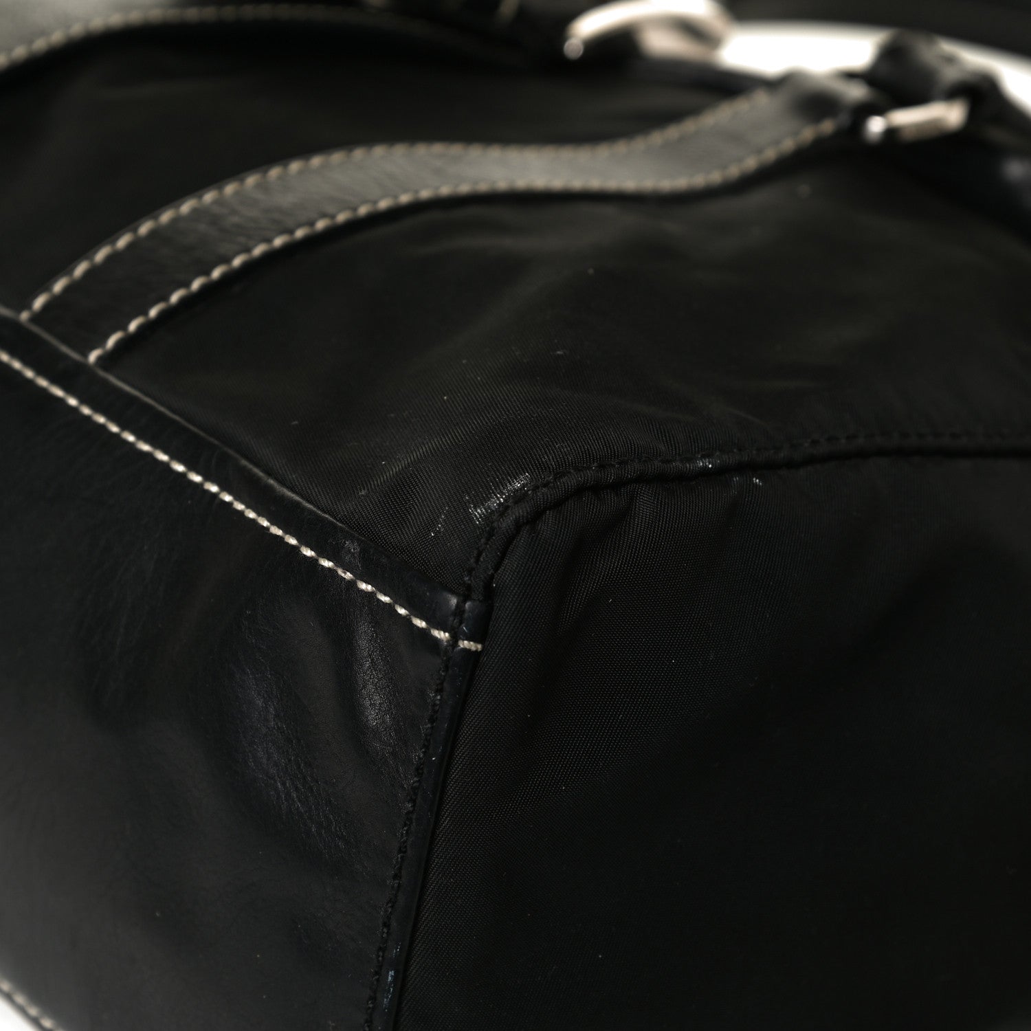 Prada Soft Calfskin Nylon Buckle Shoulder Bag Black 6 of 15