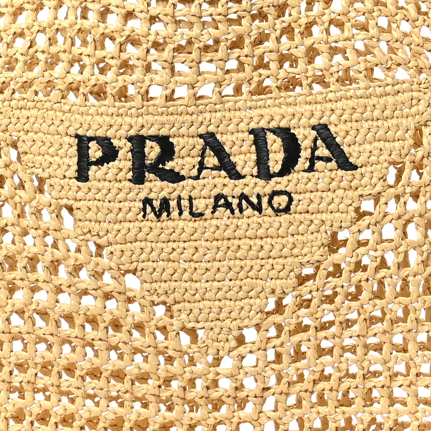 Prada Yarn Raffia Effect Crochet Logo Embroidered Tote Bag Naturale 7 of 10
