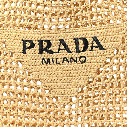 Prada Yarn Raffia Effect Crochet Logo Embroidered Tote Bag Naturale 7 of 10