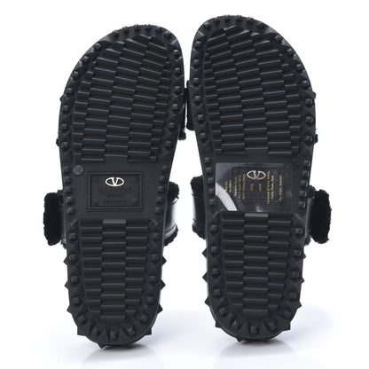 Valentino Garavani Shearling Rockstud Slide Sandals 38 Black 5 of 9