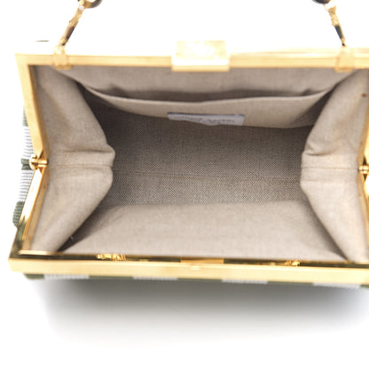 Mansur Gavriel Canvas Stripe Volume Chain Clutch Green White 4 of 8