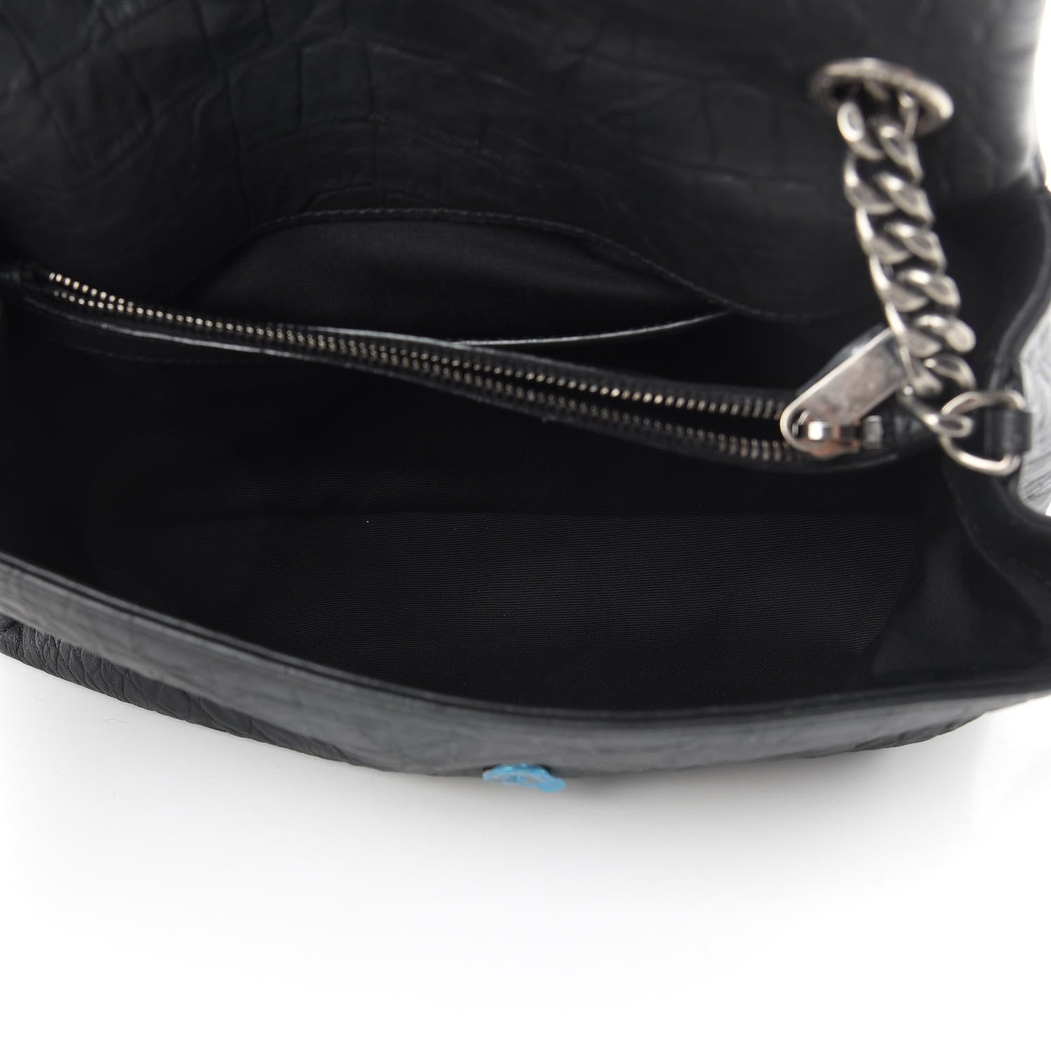 Saint Laurent Calfskin Crocodile Embossed Medium West Hollywood Monogram Fold-Over Black 5 of 12