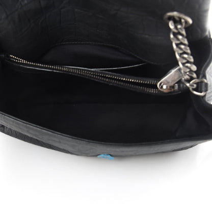 Saint Laurent Calfskin Crocodile Embossed Medium West Hollywood Monogram Fold-Over Black 5 of 12