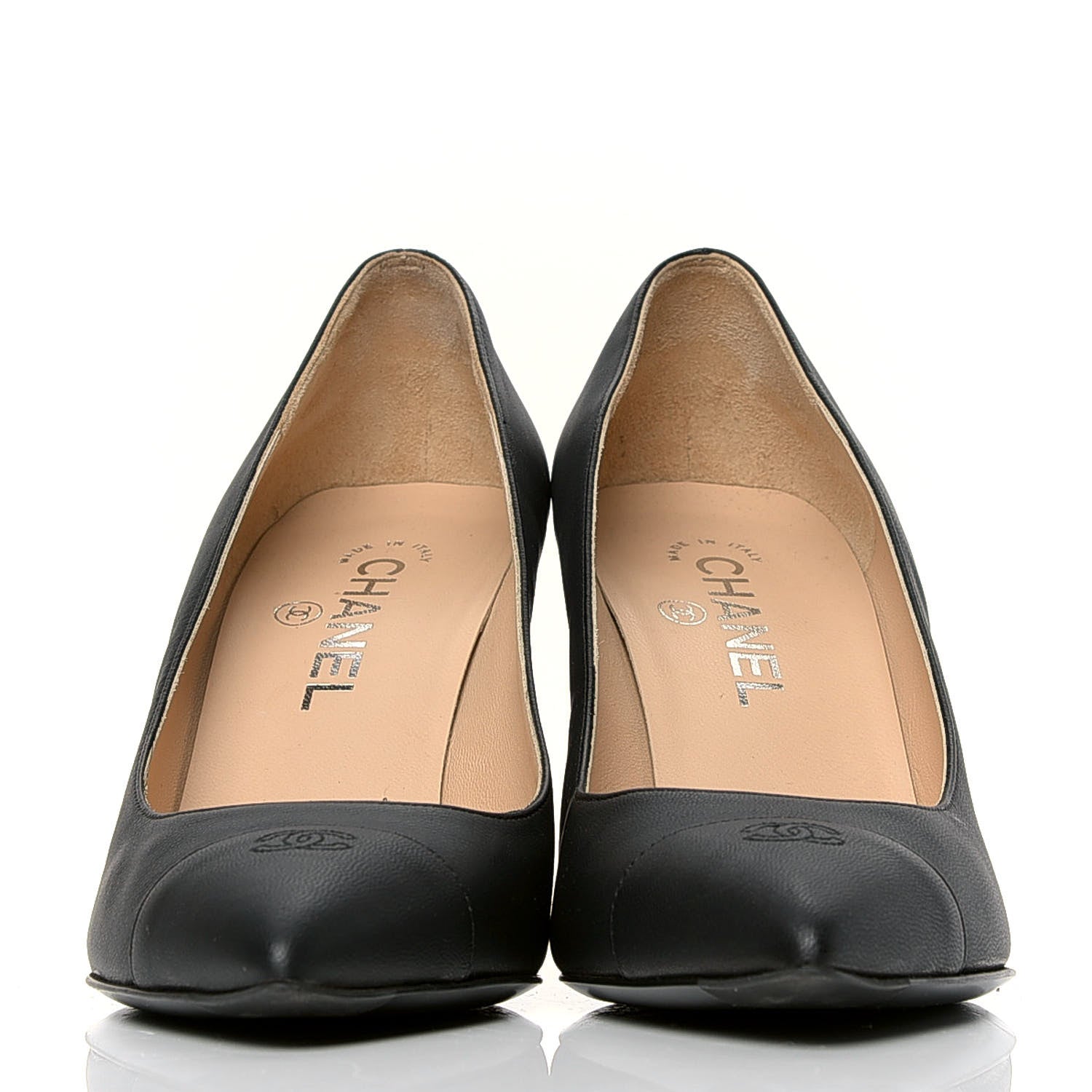 Chanel Calfskin Cap Toe Chain Wedge Pumps 38.5 Black 2 of 7