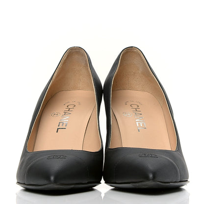 Chanel Calfskin Cap Toe Chain Wedge Pumps 38.5 Black 2 of 7