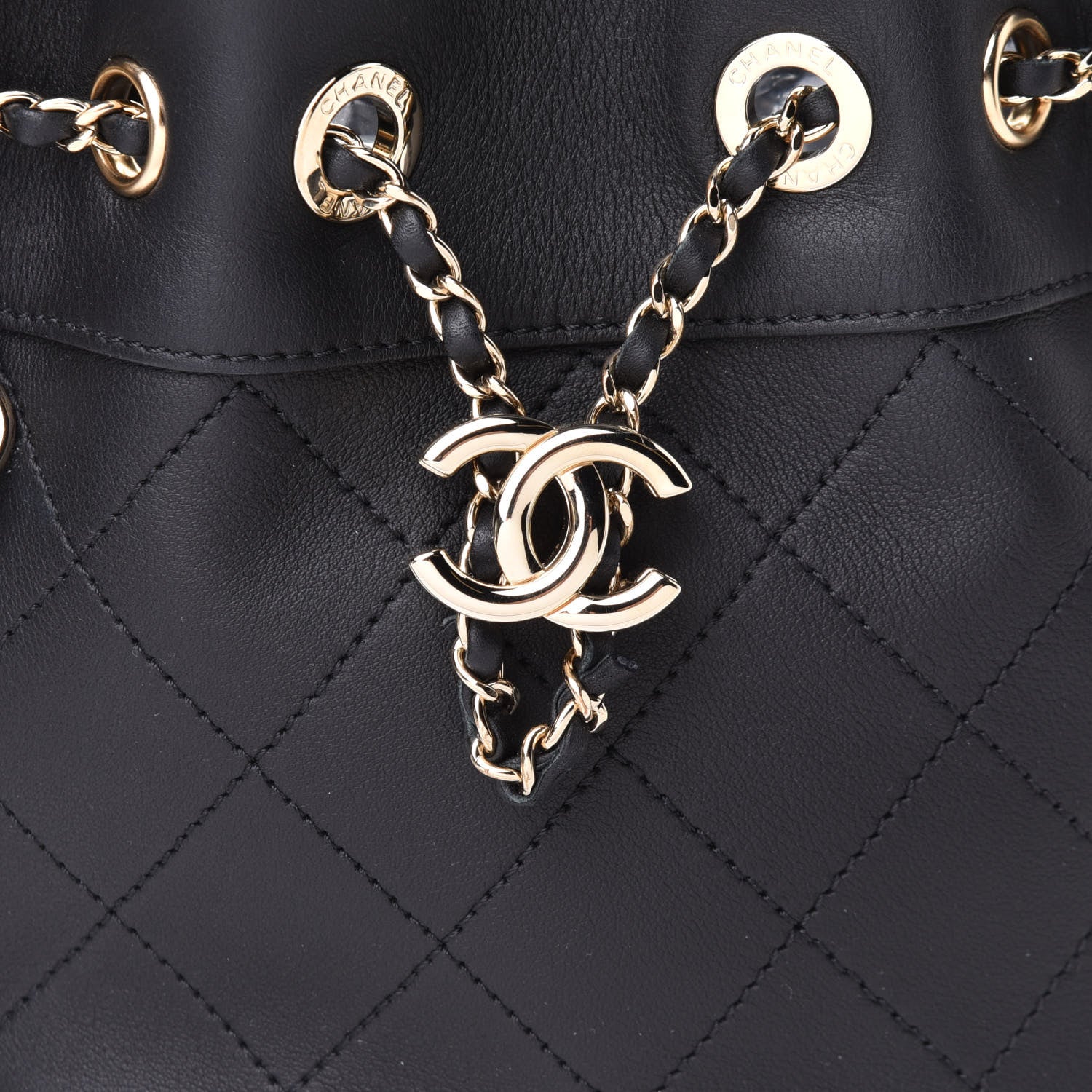 Chanel Calfskin Mini Drawstring CC Bag Black 8 of 12