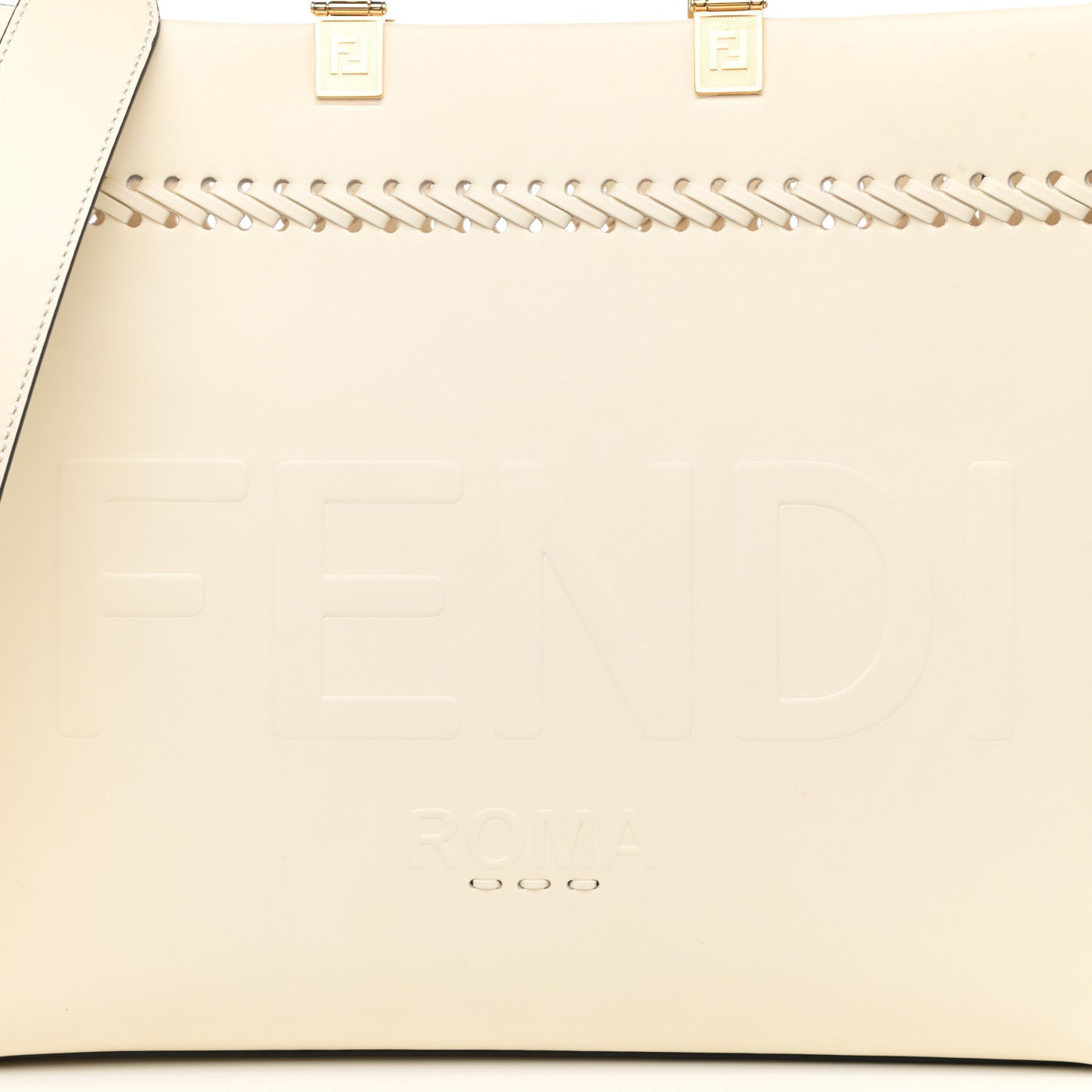 Vitello King Ceylon Plexiglass Woven Logo Debossed Medium Fendi Sunshine Shopper Tote White Ice