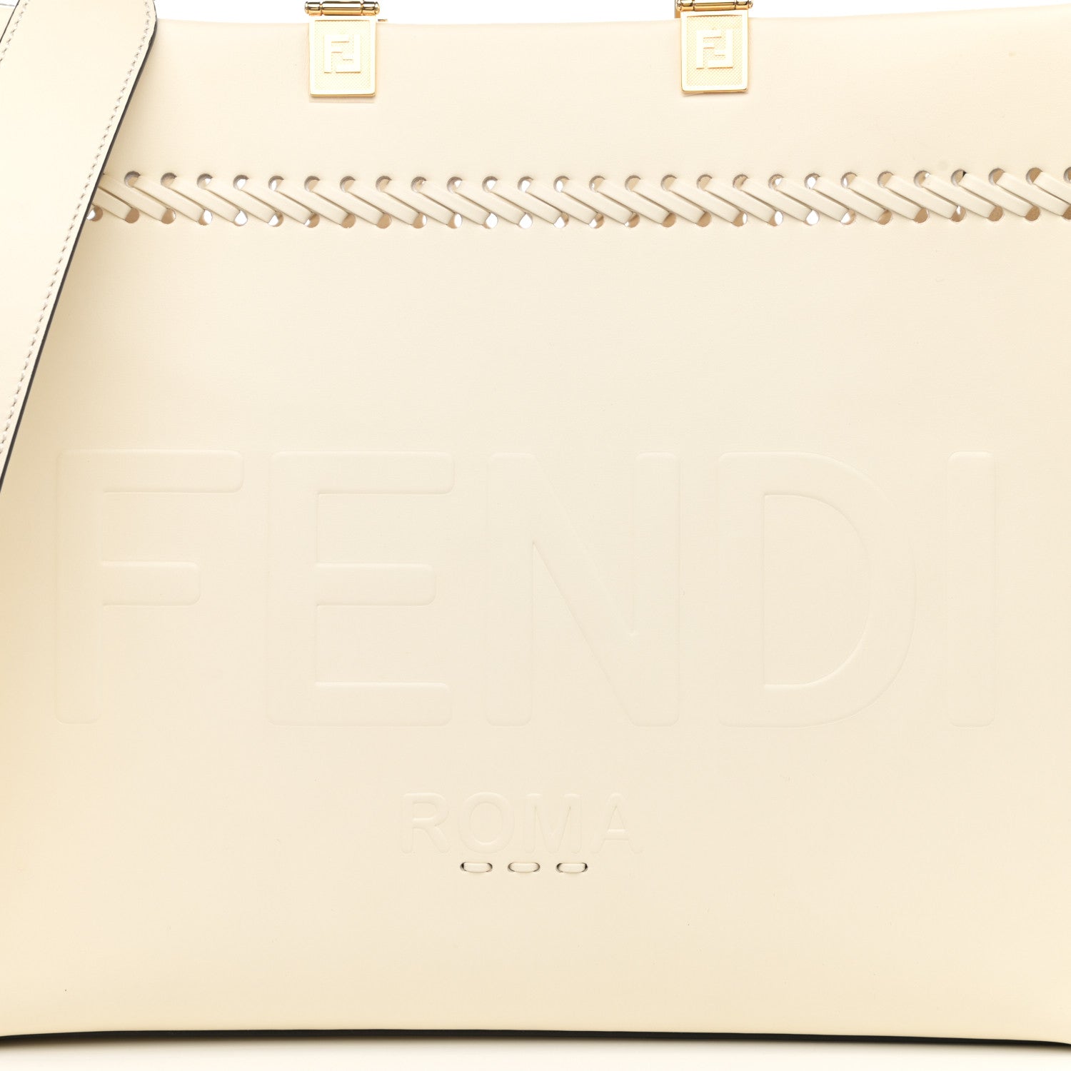 Fendi Vitello King Ceylon Plexiglass Woven Logo Debossed Medium Fendi Sunshine Shopper Tote White Ice 8 of 10