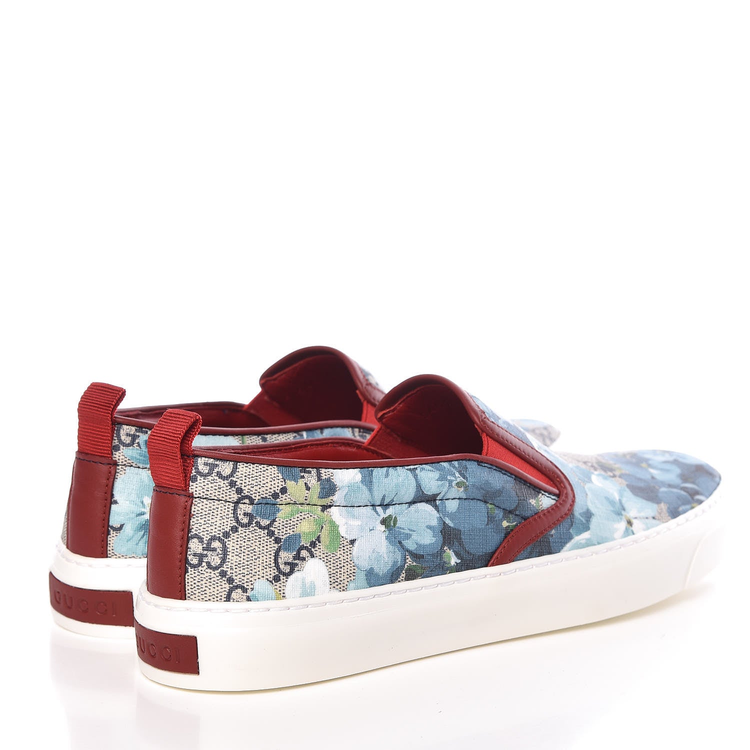 Gucci GG Supreme Monogram Blooms Womens Slip On Sneakers 40.5 Beige Blue Navy Red 4 of 10