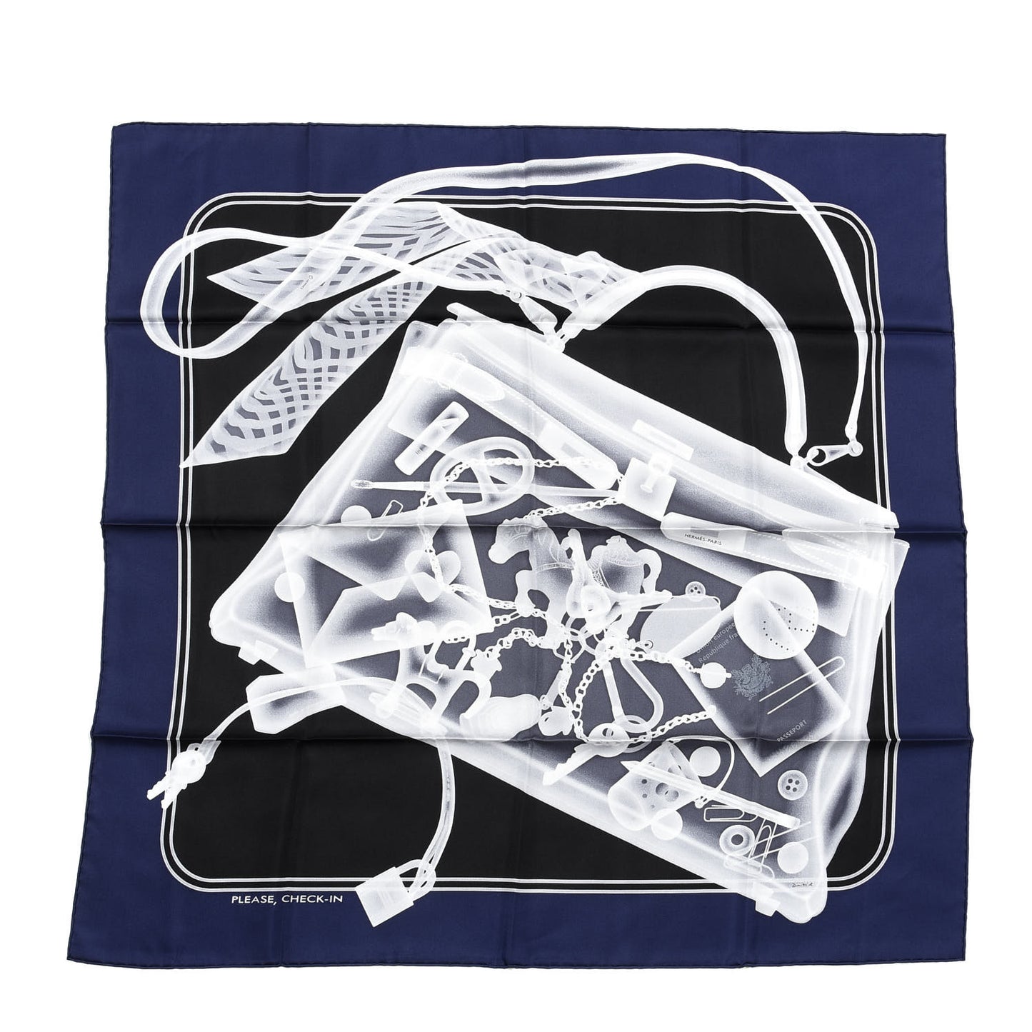 Silk Please Check In Scarf 90 Marine Black White
