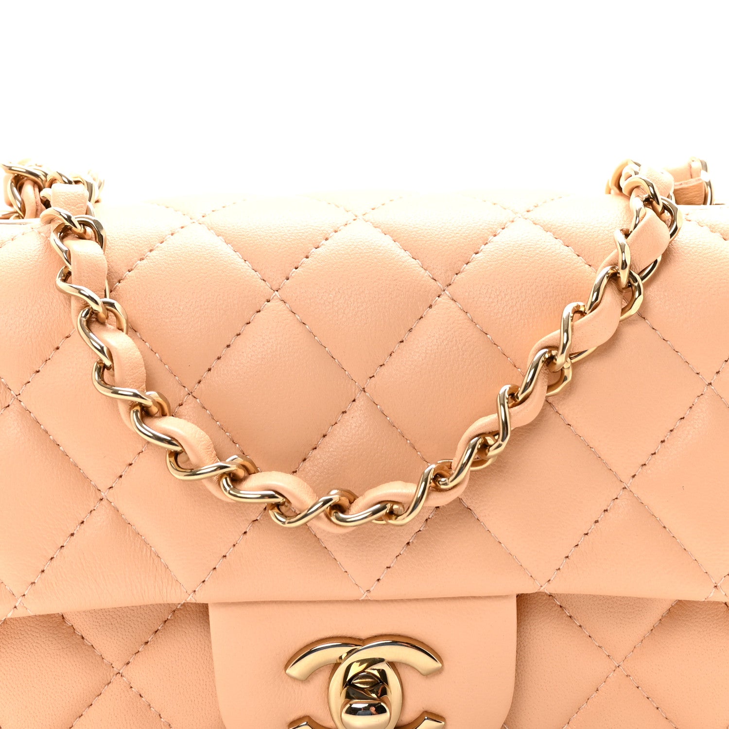 Chanel Lambskin Quilted Mini Rectangular Flap Beige 8 of 11