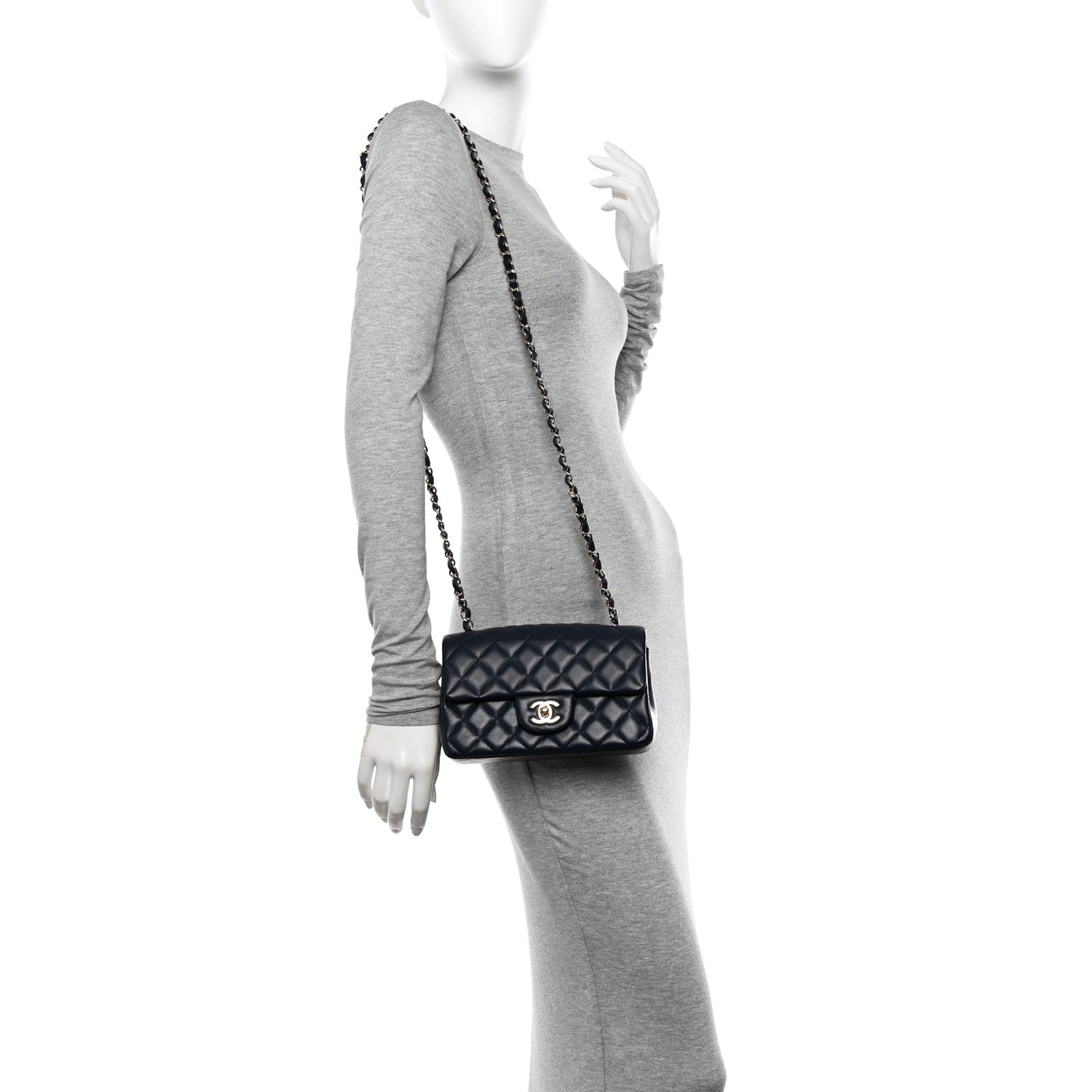 Chanel Lambskin Quilted Mini Rectangular Flap Dark Blue 2 of 10