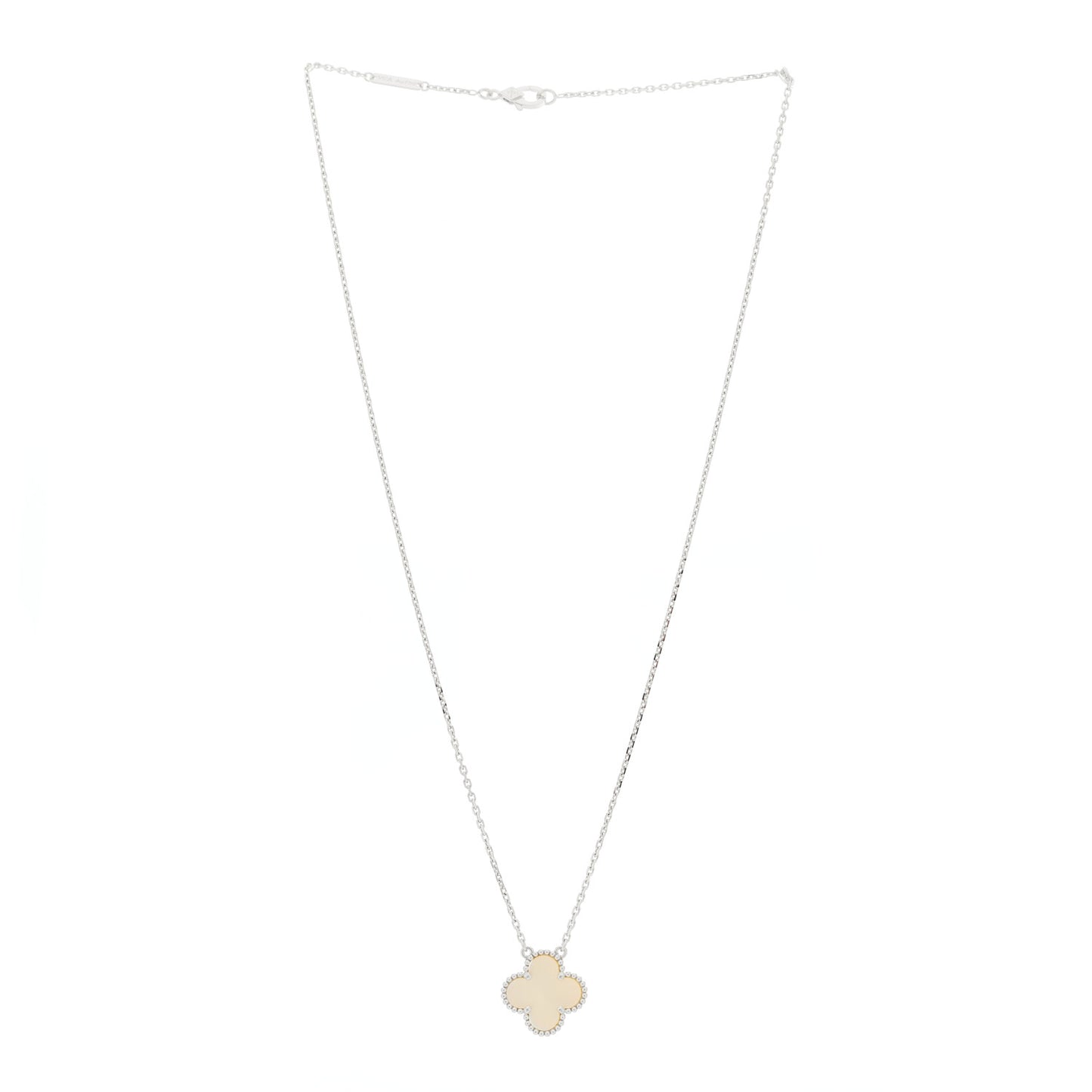 18K White Gold Mother of Pearl Vintage Alhambra Pendant Necklace