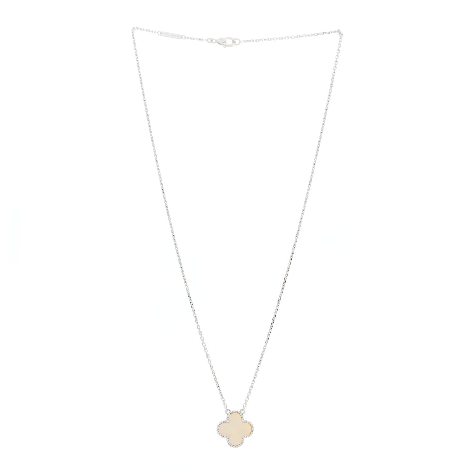 Van Cleef & Arpels 18K White Gold Mother of Pearl Vintage Alhambra Pendant Necklace 3 of 5