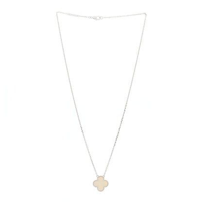 Van Cleef & Arpels 18K White Gold Mother of Pearl Vintage Alhambra Pendant Necklace 3 of 5