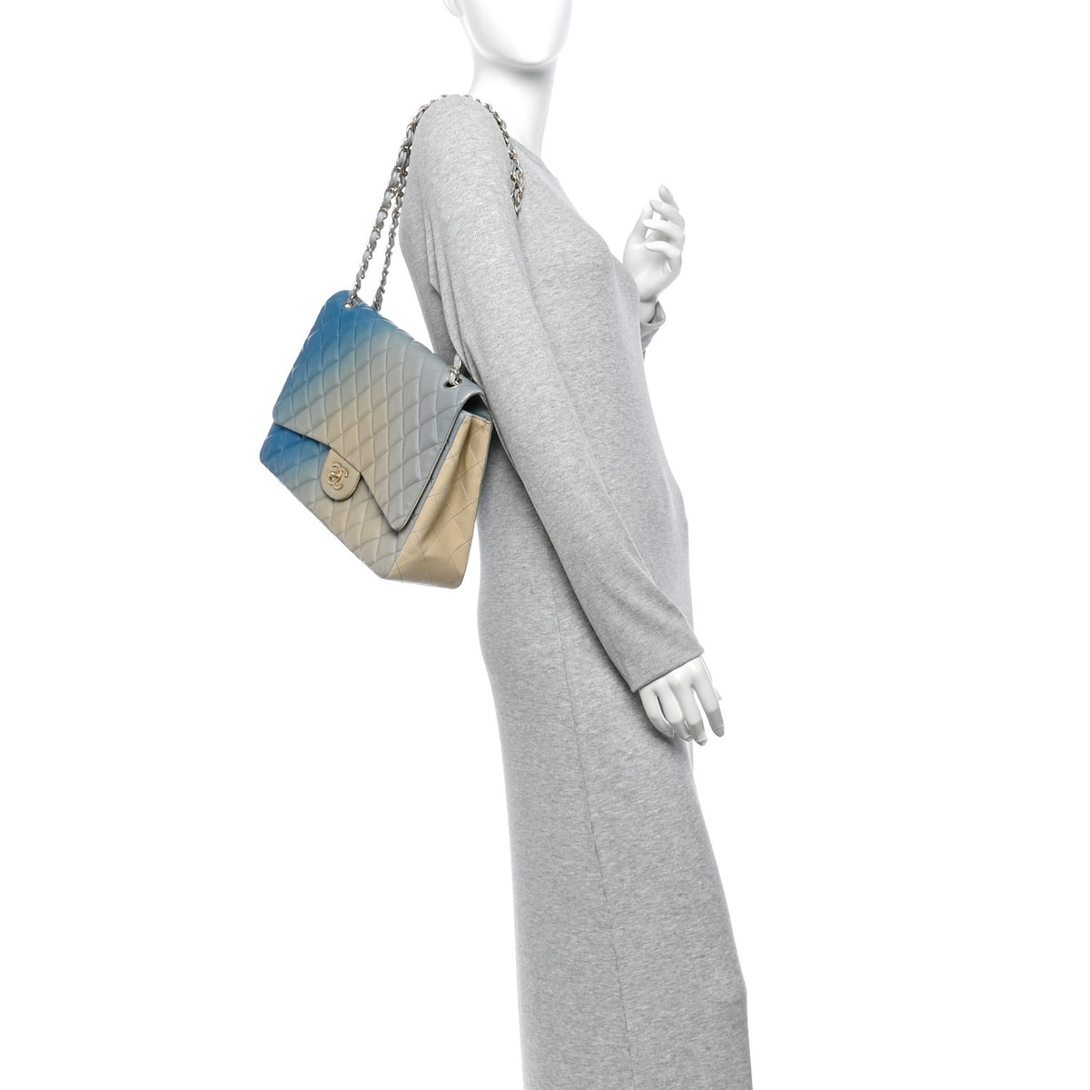 Chanel Lambskin Degrade Quilted Maxi Single Flap Light Blue 2 of 10