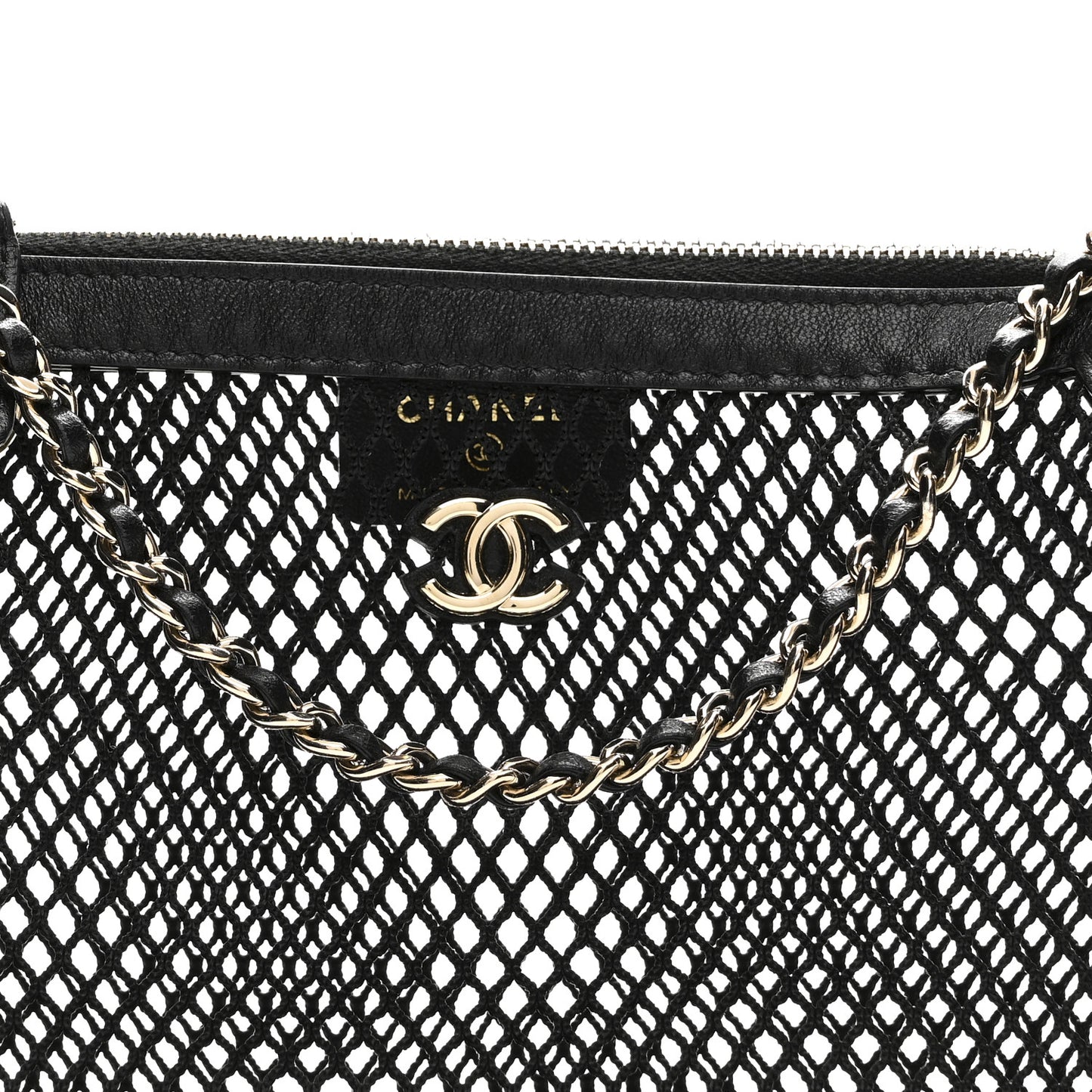 Mesh Shiny Lambskin Clutch With Chain Black