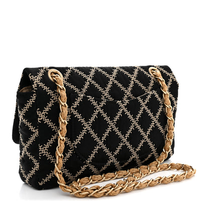 Chanel Satin Wild Stitch Medium Single Flap Black Beige 3 of 11