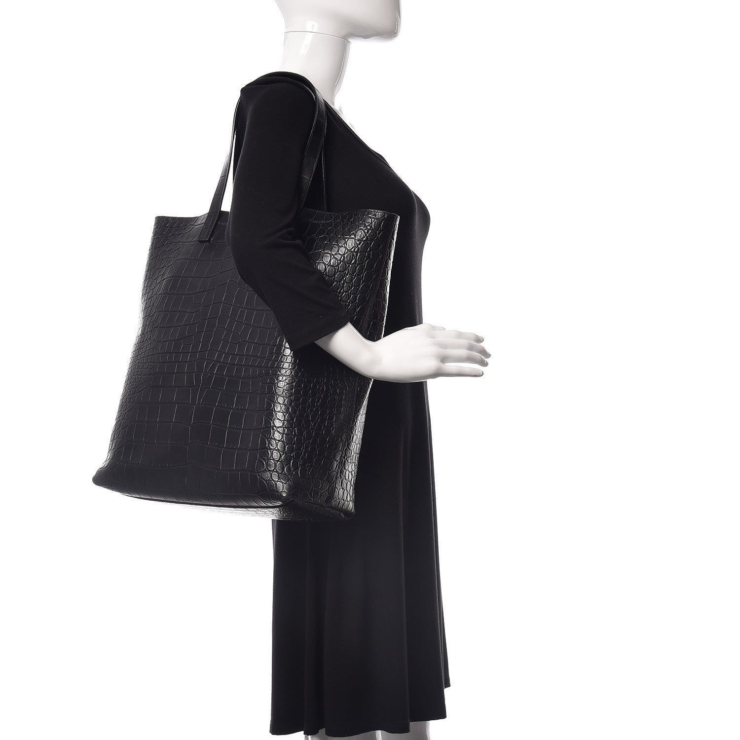 Saint Laurent Croc Calfskin Embossed Bold Shopper Tote Black 2 of 8