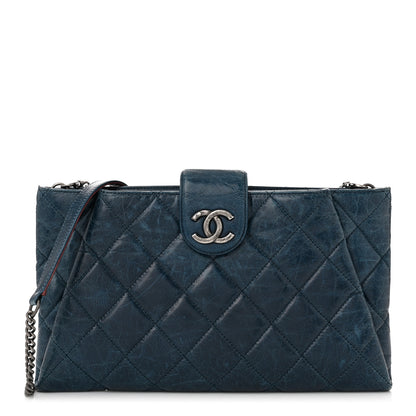 Chanel Glazed Calfskin Quilted Coco Pleats Chain Clutch Blue 1 of 11