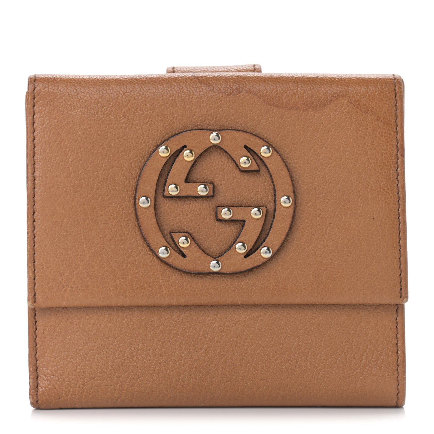 Calfskin Studded Blondie Compact French Flap Wallet Brown