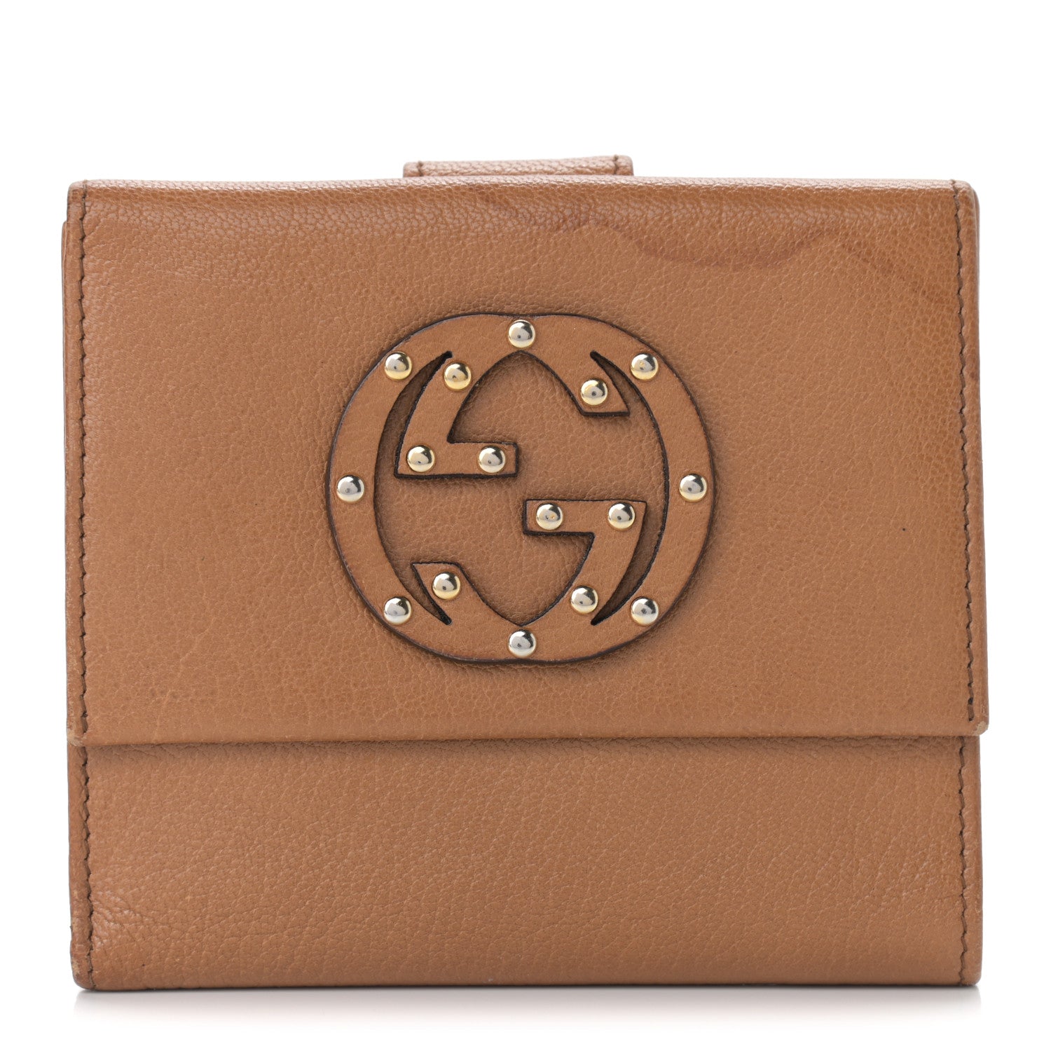 Gucci Calfskin Studded Blondie Compact French Flap Wallet Brown 1 of 11