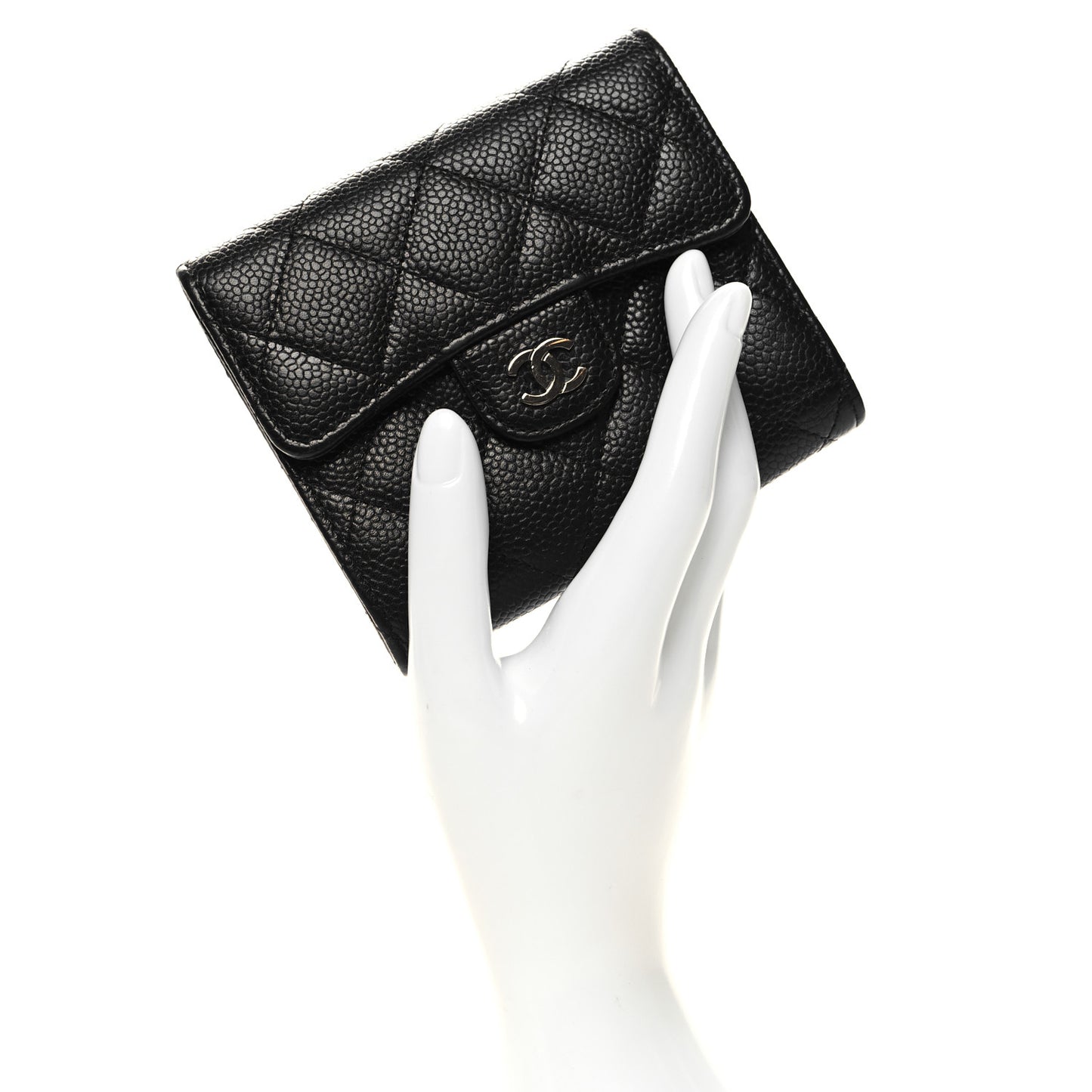 Caviar Quilted Compact Flap Wallet Black