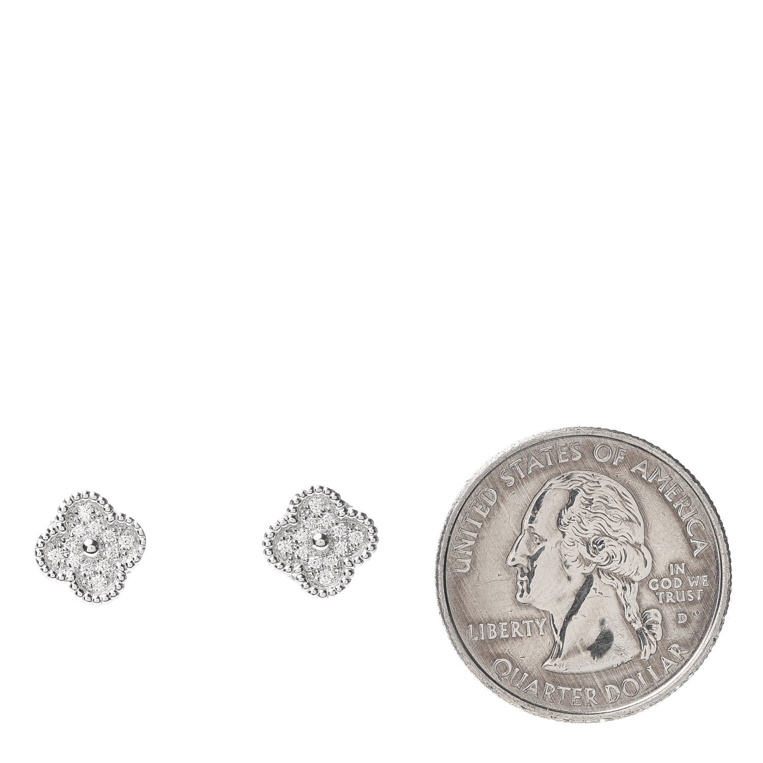 Van Cleef & Arpels 18K White Gold Diamond Sweet Alhambra Earrings 2 of 6