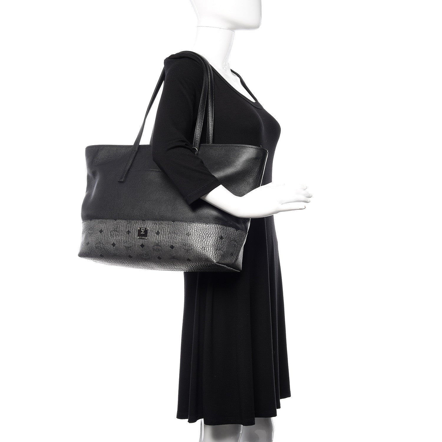 MCM Calfskin Visetos Anya Shopper Tote Black 2 of 13