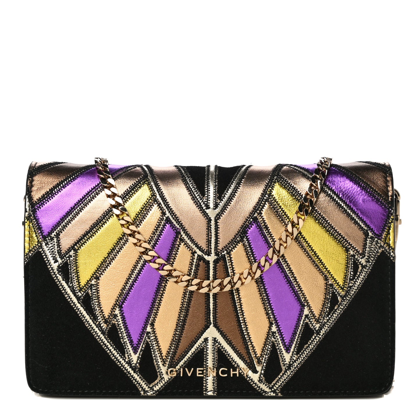 Suede Calfskin Egyptian Print Mini Pandora Chain Wallet Multicolor