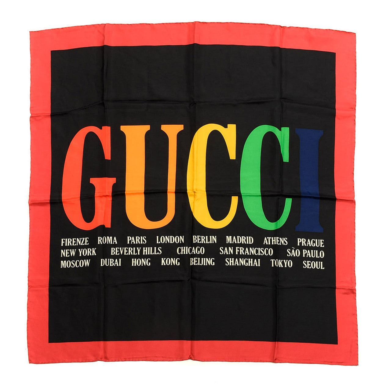 Silk Gucci Multiworld Square Scarf Black Multicolor