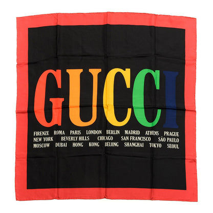 Gucci Silk Gucci Multiworld Square Scarf Black Multicolor 1 of 3