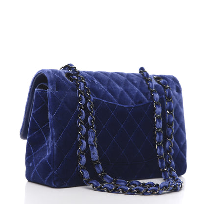 Chanel Velvet Quilted Medium Double Flap Navy Blue 3 of 13